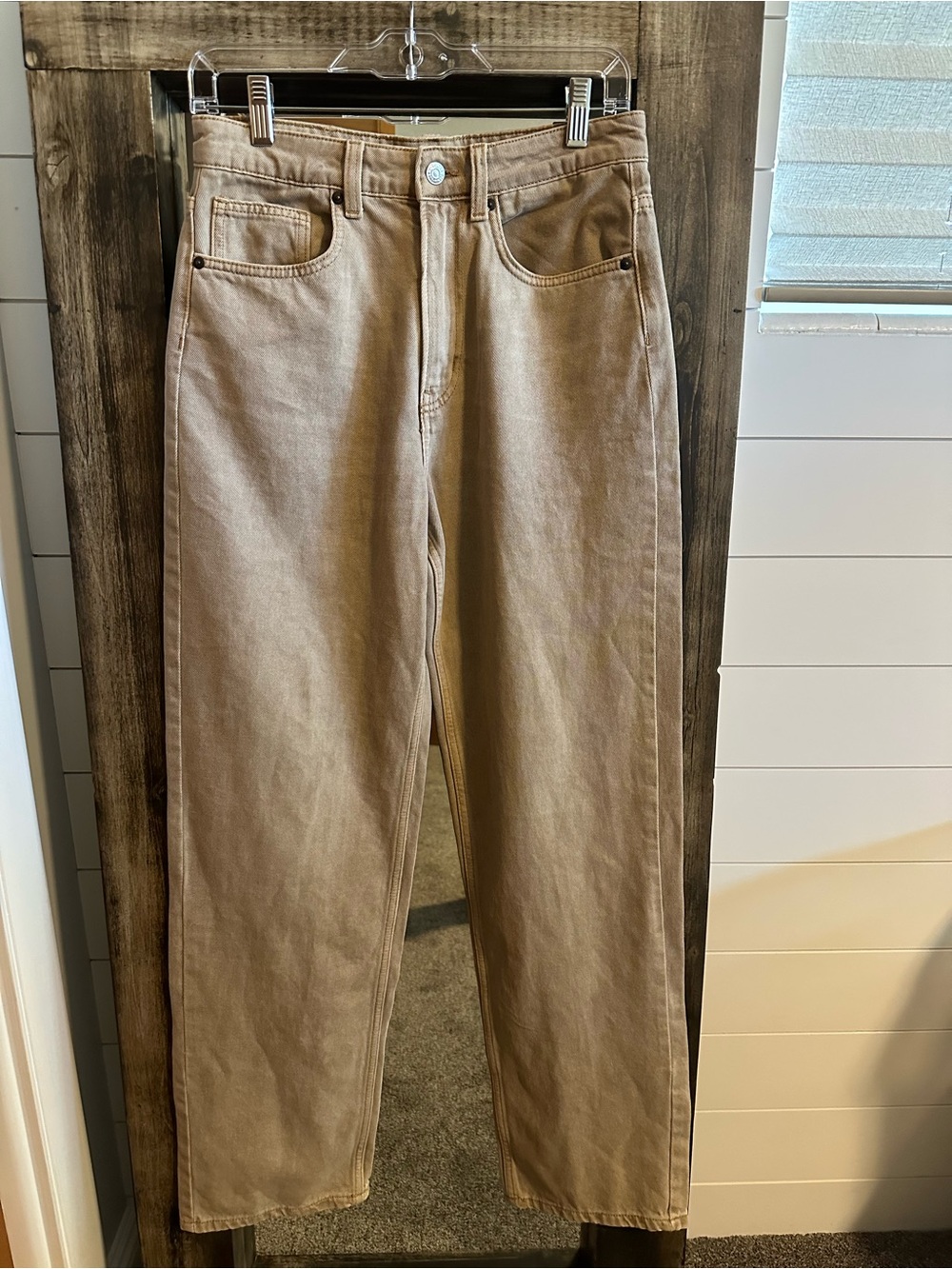 H&M &Denim 90s Straight Jeans Womens 6 Ultra High Waist Tan Beige 100% Cotton